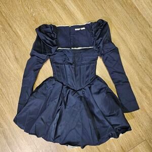 House of CB 'Venetia' Midnight Satin Puff Sleeve Mini Dress